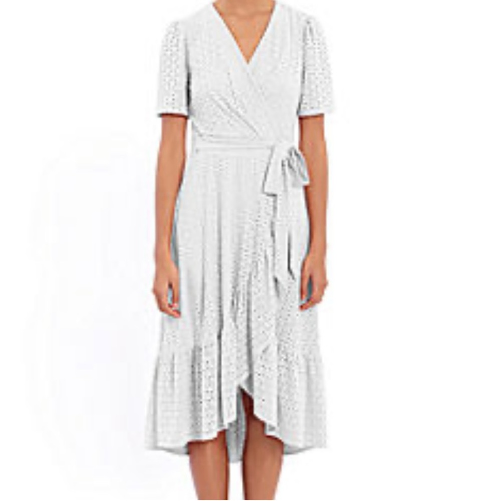 NWT London Style Short Sleeve Eyelet Midi Fit + Flare Dress